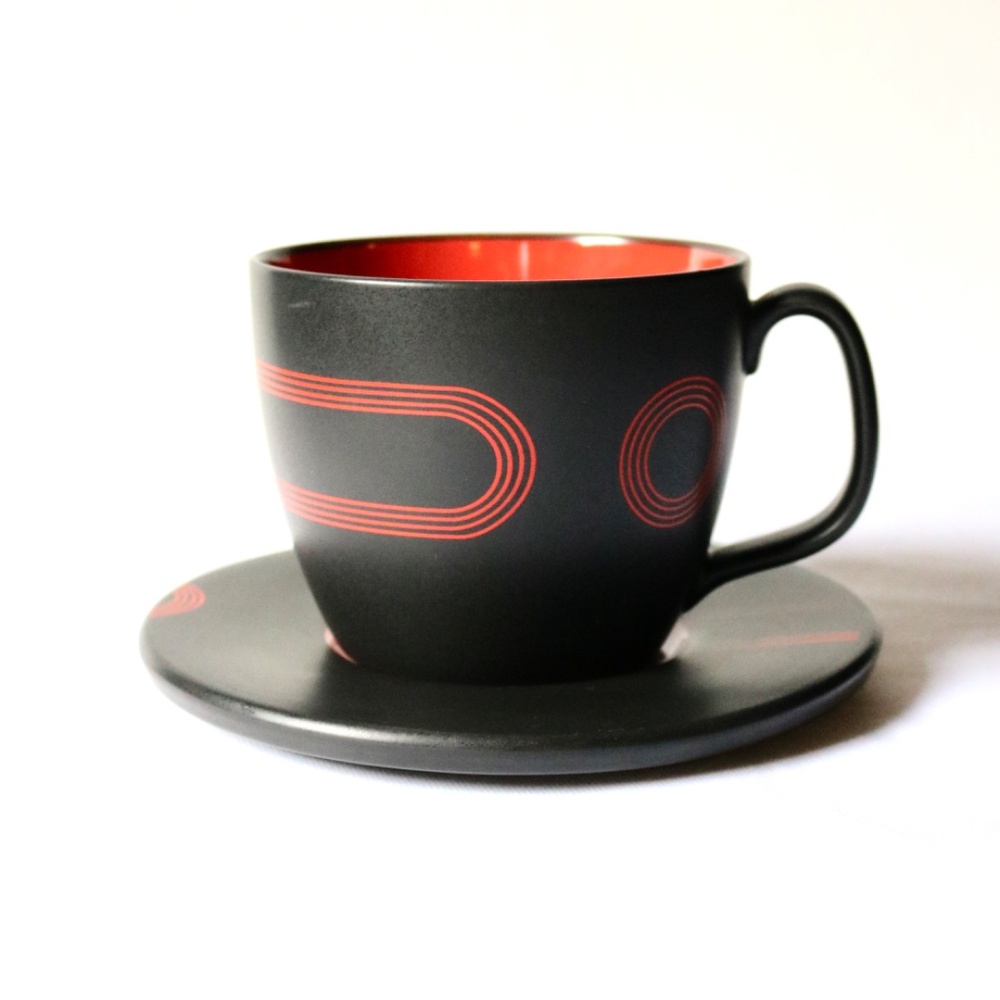 IKEA Record Coffee Cup Saucer Black Red 10866 Retro Album Graphic Pop Art 7"